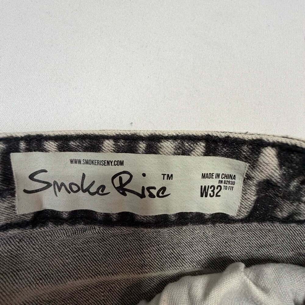 Smoke Rise Men's Stacked Flare Cargo Denim Jeans in Acid Washed Black - Picture 2 of 8